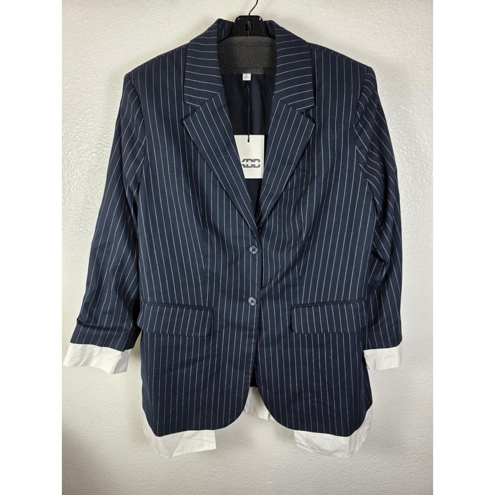 KBB by Kahlana The Shirt Blazer Navy Pinstripe Layered Blazer Jacket Women Large